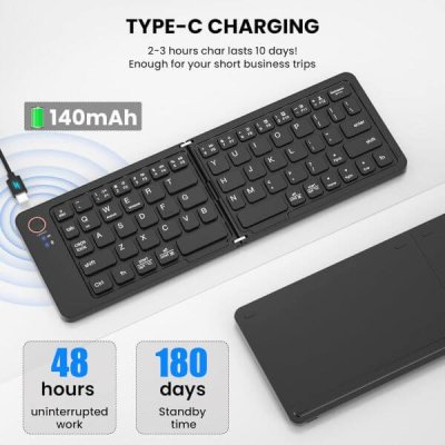 GearUP B023 Rechargeable Ultra Slim Folding Pocket Bluetooth Keyboard